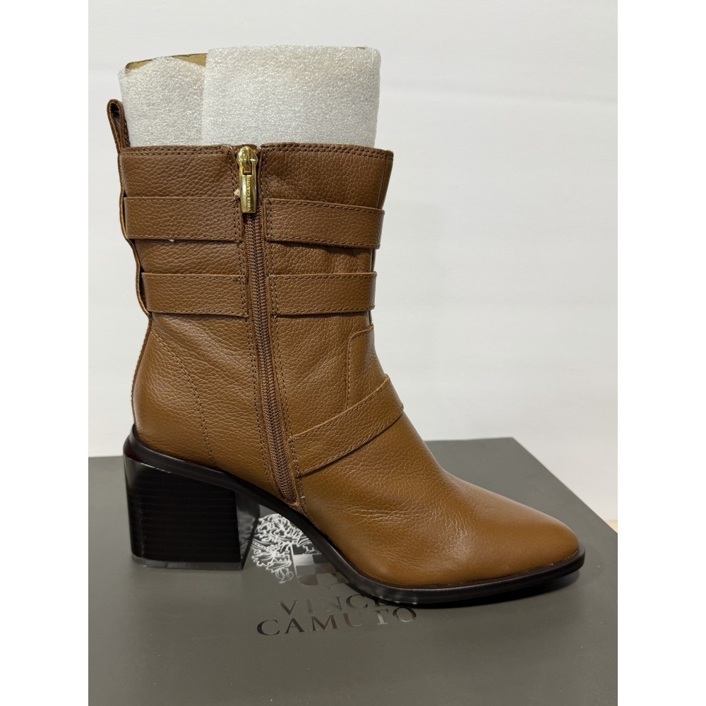 Vince Camuto Kempreea Boots Womens 9W Wide Brown Leather Buckle Booties NIB